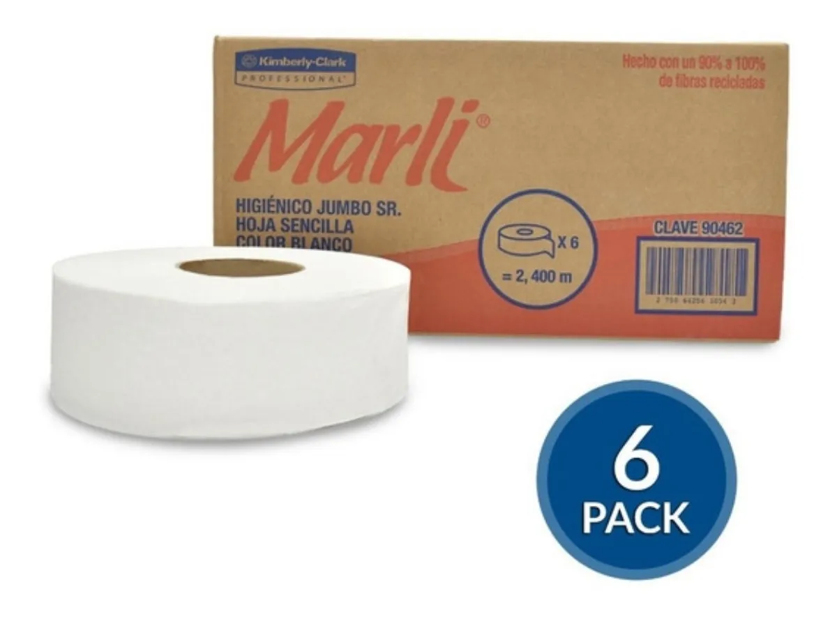 Papel higienico rollo institucional Mca. Marli de 400 mts con 6 rollos